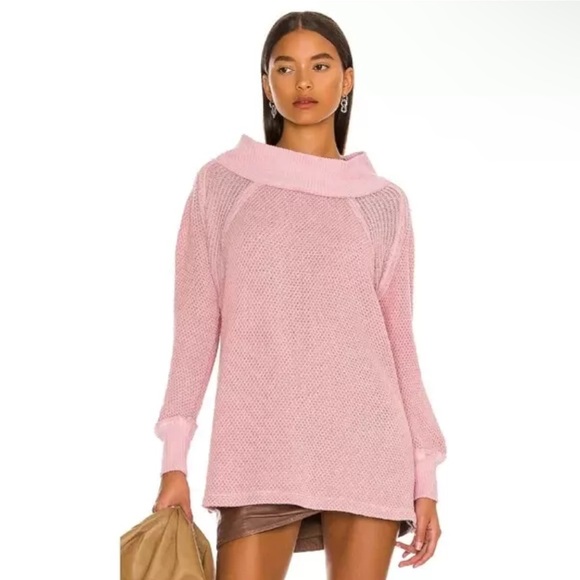 Free People We The Free She's A Keeper Coral Cowl Mock Neck Sweater Sz Med NWT - Picture 7 of 17